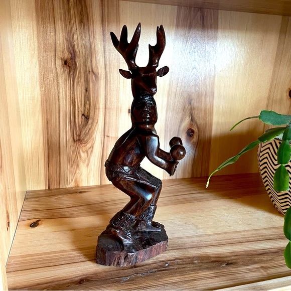 Mid Century Modern Vintage Iron Wood Hand-carved Yaqui Deer Dancer Figure - Picture 1 of 14